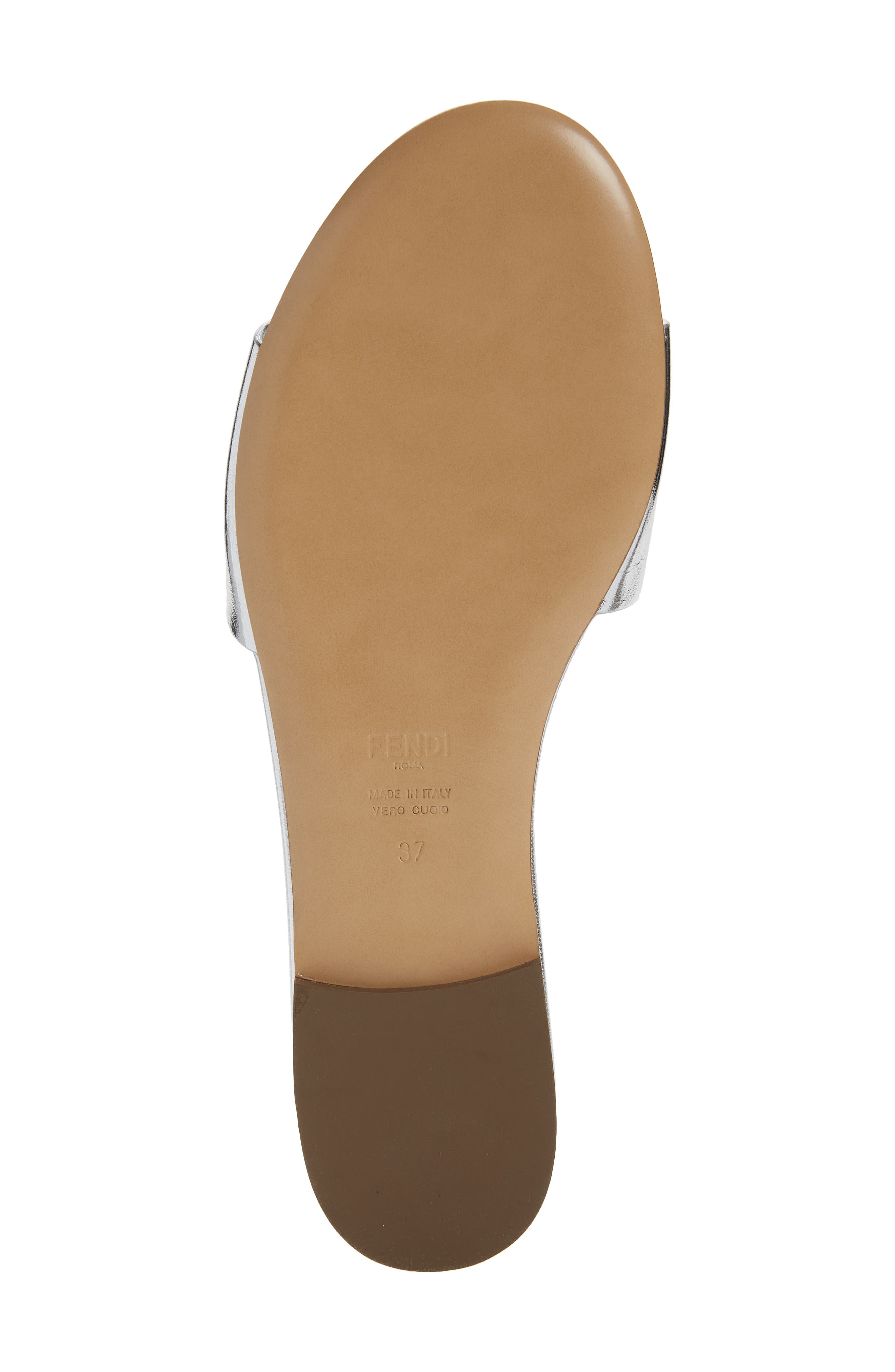 Fendi Baguette Metallic Slide Sandal, Alternate, color, 