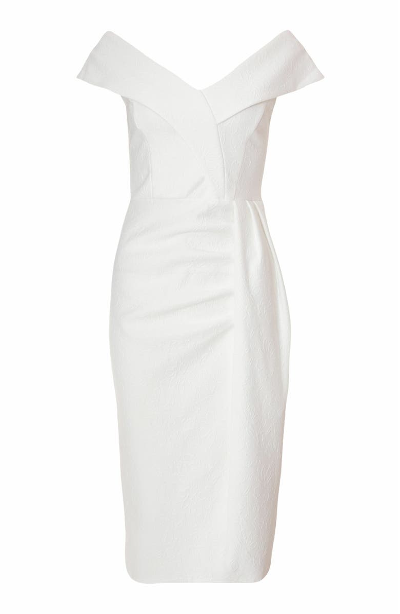 QUIZ Jacquard Bardot Wrap Dress, Alternate, color, 