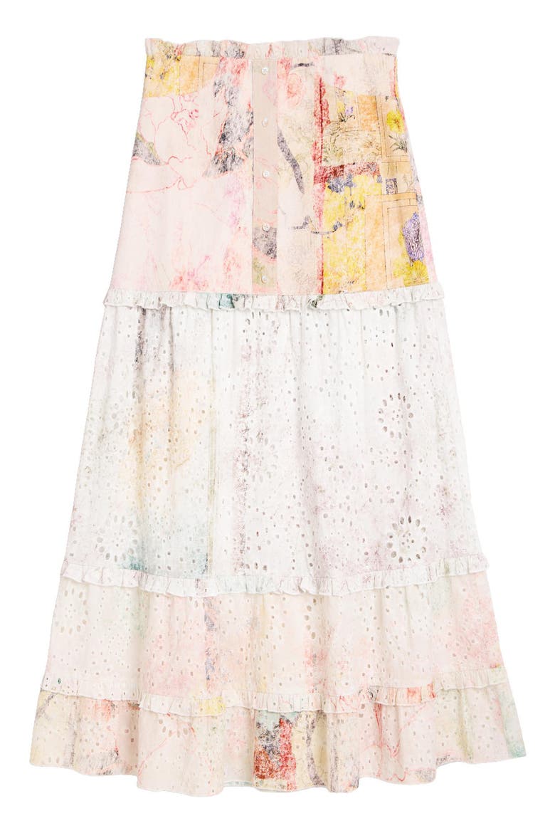 Floral Eyelet Embroidered Tiered Midi Skirt, Alternate, color, OFF WHITE