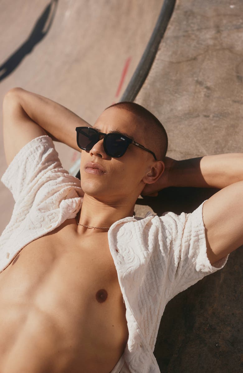 QUAY Jackpot 50mm Polarized Round Sunglasses, Alternate, color, Black / Smoke Polarized