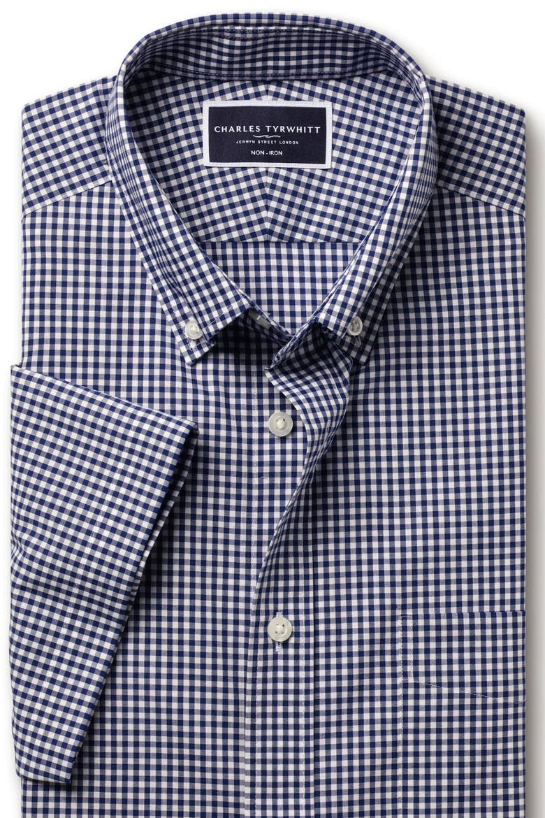 Non-Iron Stretch Check Short Sleeve Shirt, Alternate, color, Royal Blue