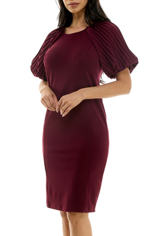 Nina Leonard Puff Sleeve Shift Dress In Deep Wine