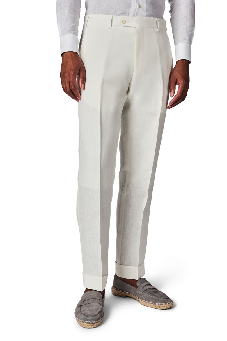 Parker Flat Front Solid Linen Trousers, Main, color, WHITE
