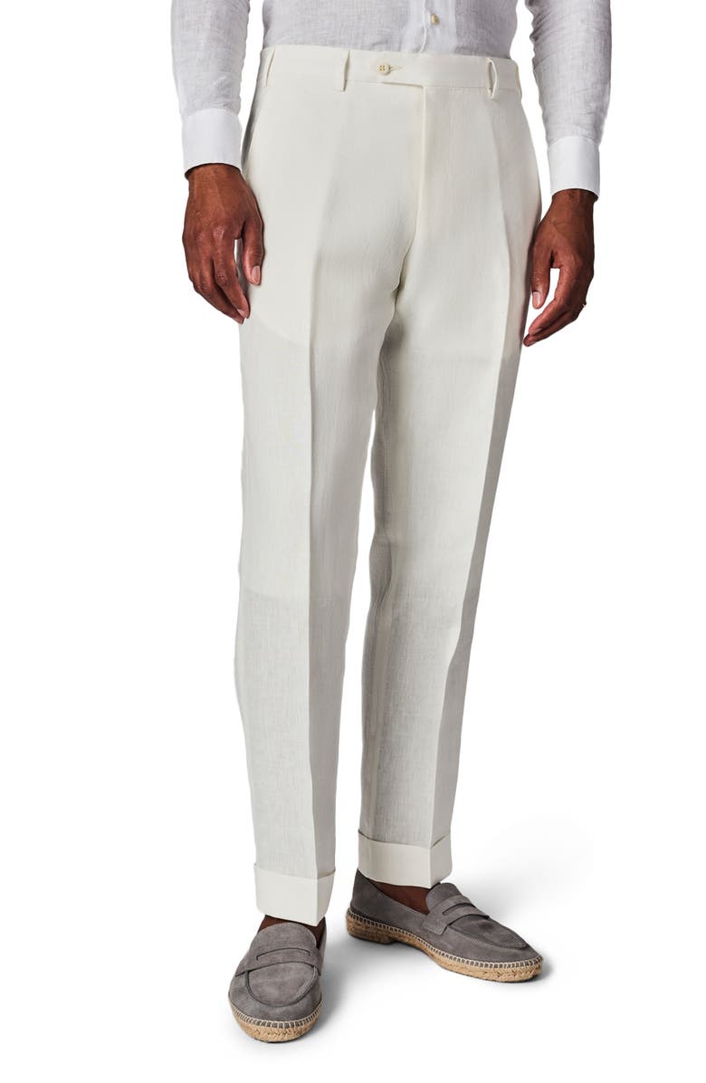 Zanella Parker Flat Front Solid Linen Trousers, Main, color,