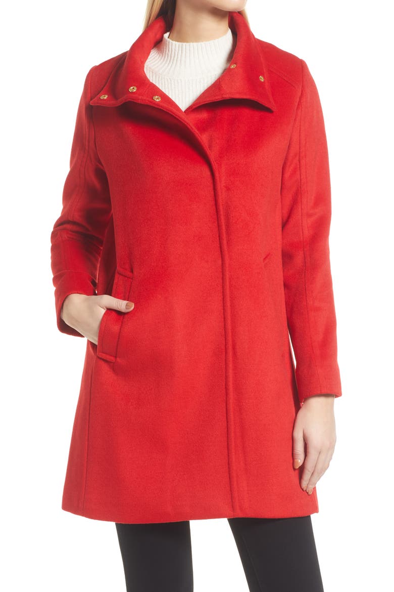 Women's Stand Collar Coat, Alternate, color, RED