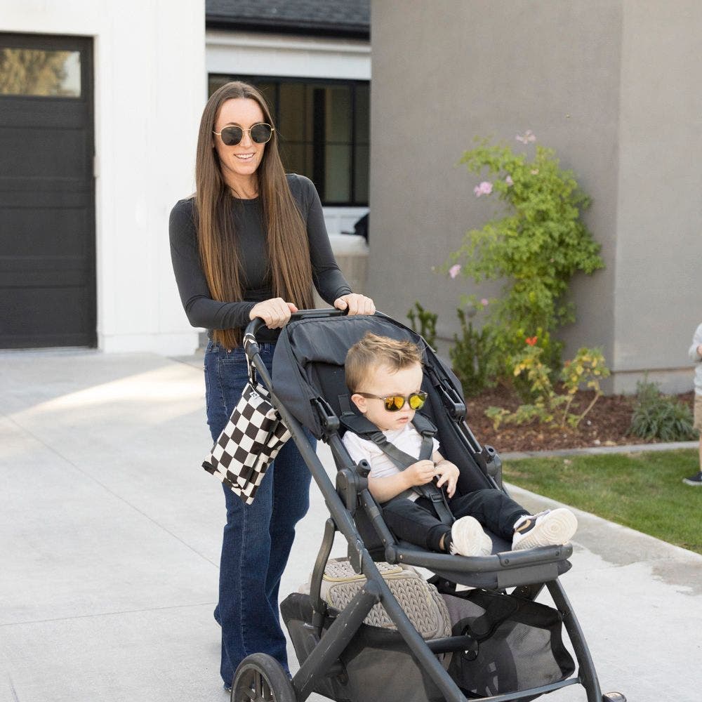 Tiny Twinkle Portable/Foldable Waterproof Diaper Changing Pad with Smart Wipes Pocket, Alternate, color, Black Checkers