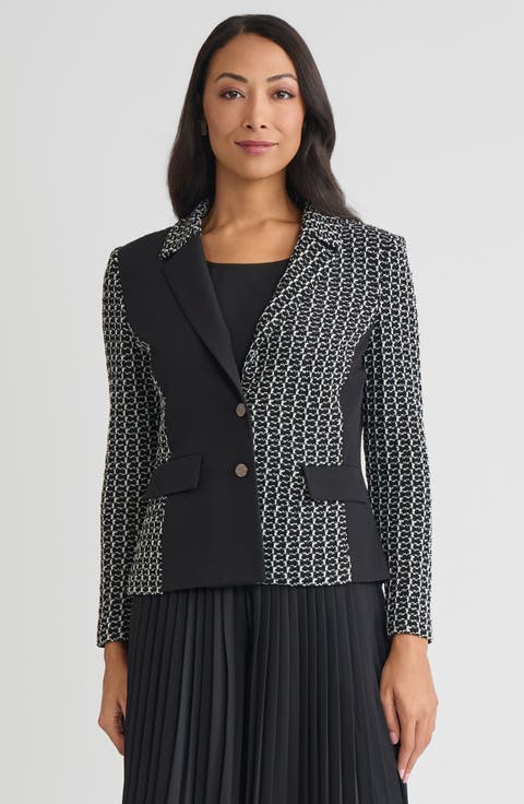 Tailored Mixed Media Tweed Knit Blazer
