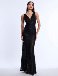 BCBGMAXAZRIA Embellished Cut Out Gown
