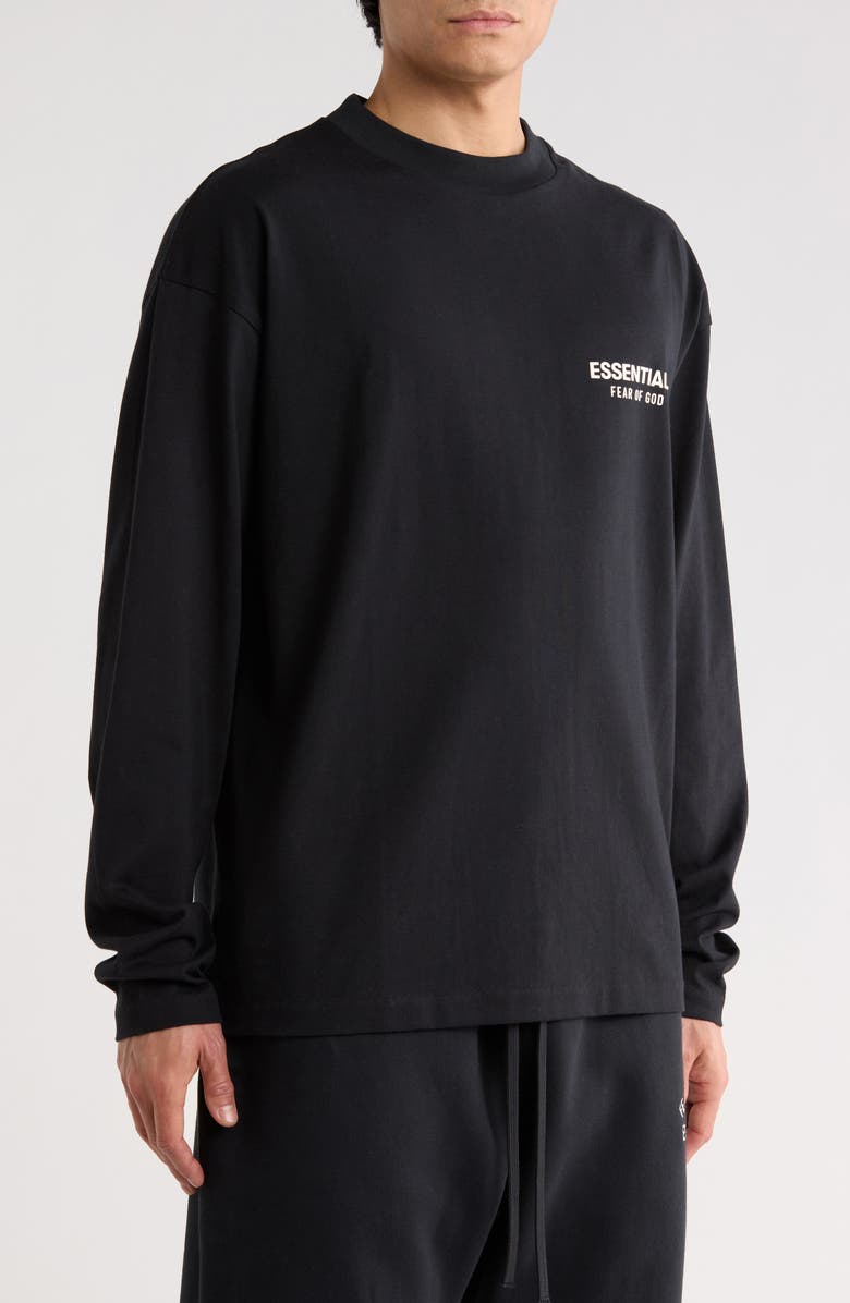 Fear of God Essentials Classic Fit Long Sleeve Logo Graphic T-Shirt, Alternate, color, Vintage Black / White