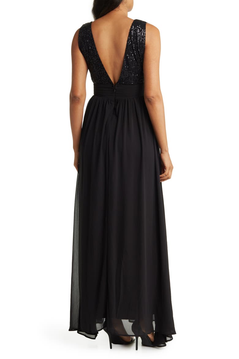 Daphne Sequin Top V-Plunge Maxi Dress, Alternate, color, BLACK