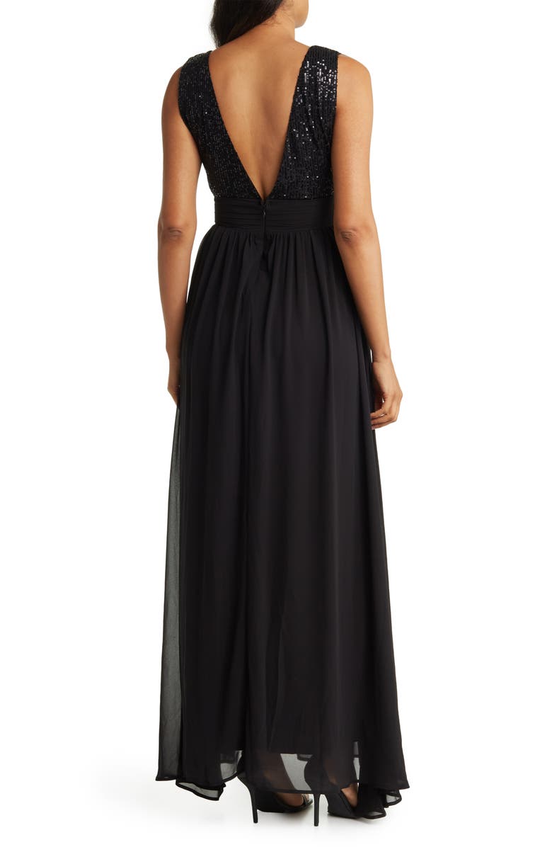 Love By Design Daphne Sequin Top V-Plunge Maxi Dress, Alternate, color, Black
