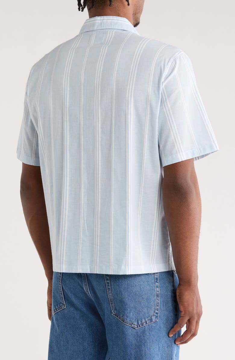 PacSun Stripe Cotton & Linen Camp Shirt, Alternate, color, Blue