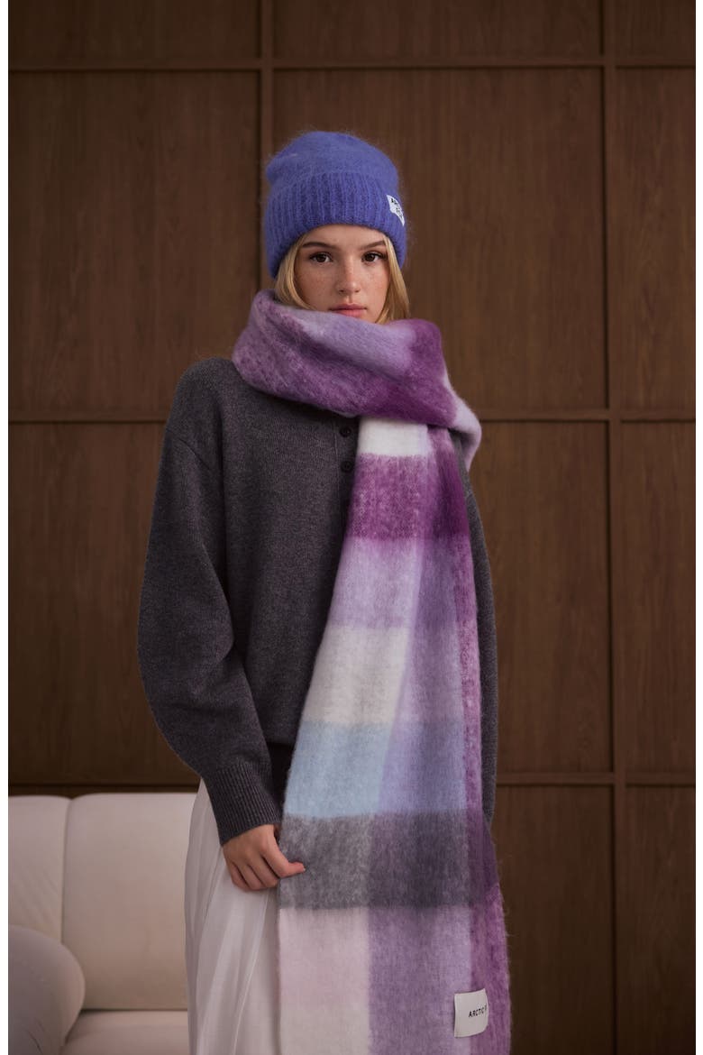 The Reykjavik Check Fringe Scarf, Alternate, color, WILD LILAC