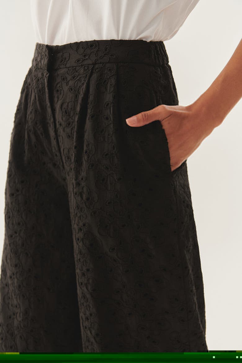 Broderie Anglaise Fabric Pants, Alternate, color, BLACK