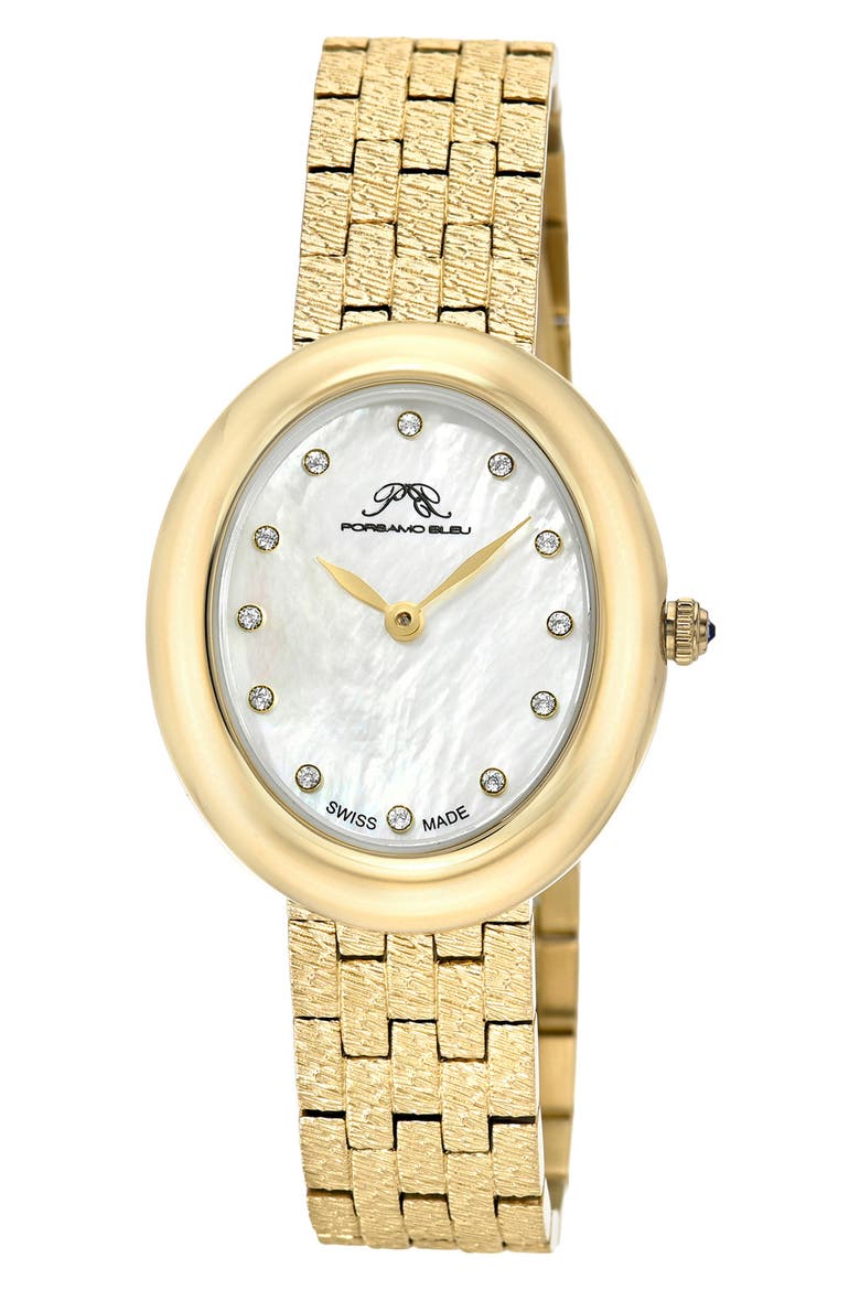Women's Porsamo Bleu Angelica Oval MOP Dial Stainless Steel Watch, Main, color, GOLD/ WHITE
