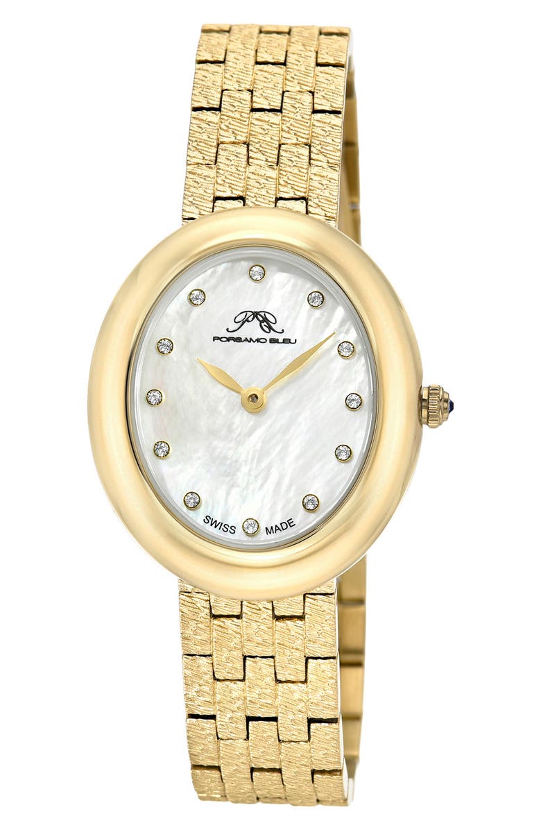 PORSAMO BLEU Women's Porsamo Bleu Angelica Oval MOP Dial Stainless Steel Watch, Main, color, Gold/ White