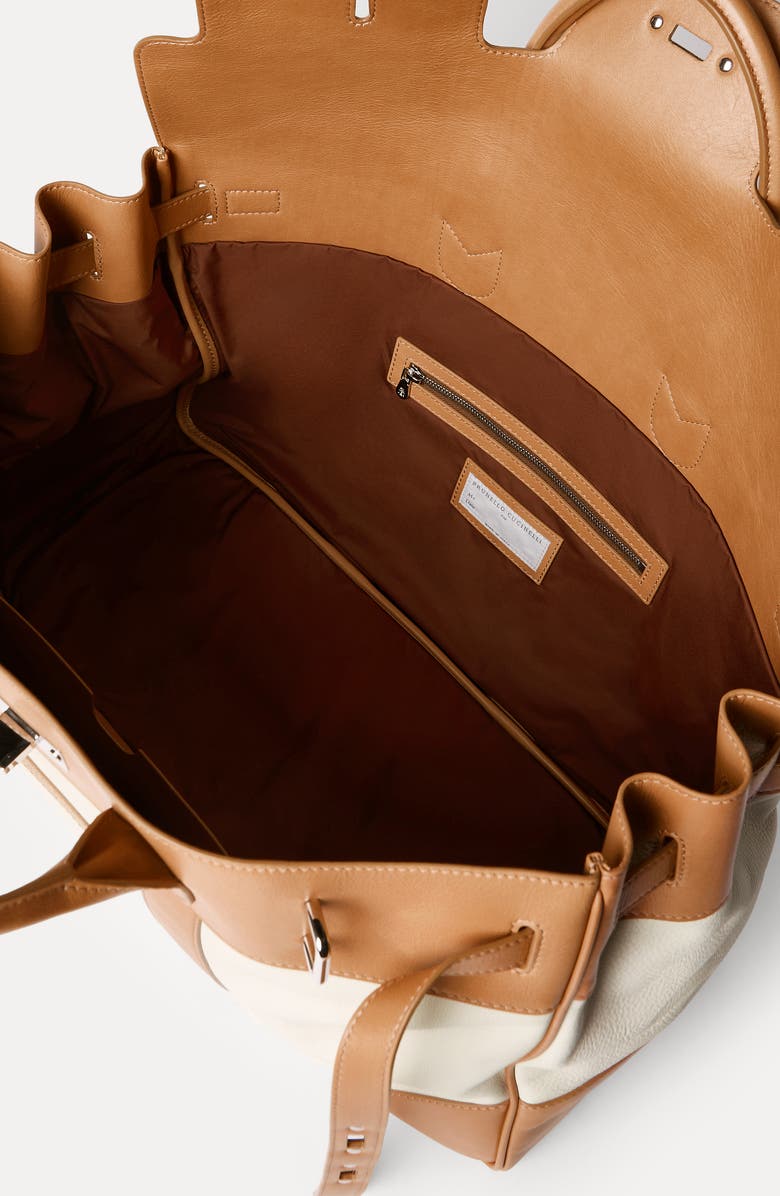 Brunello Cucinelli Calfskin and cowhide bag, Alternate, color, Ivory