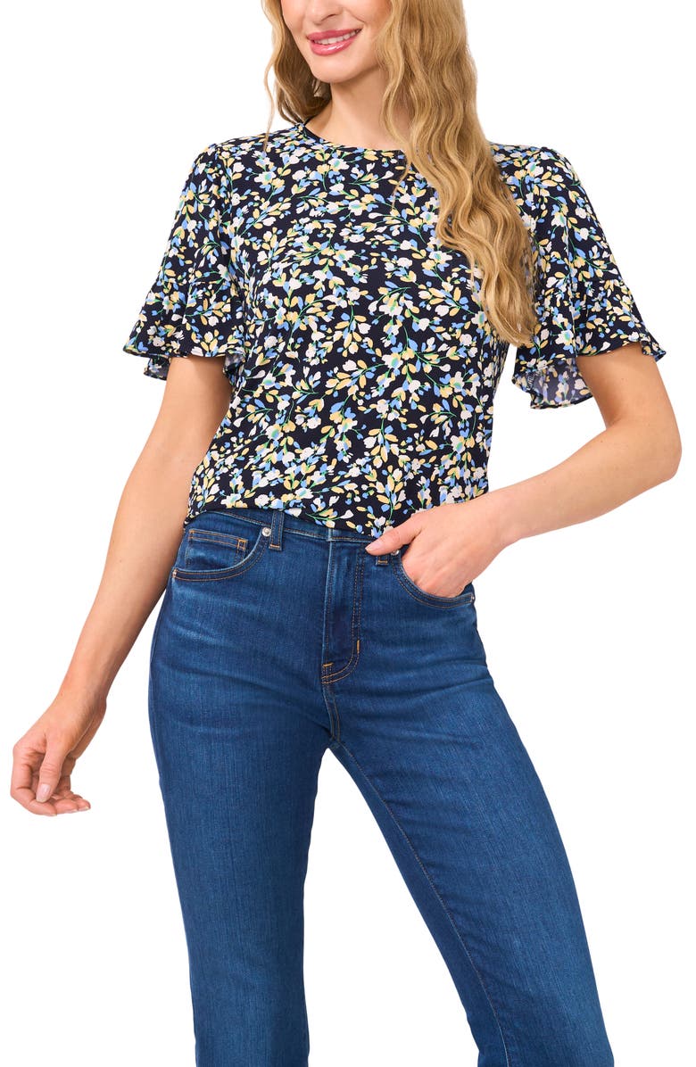 CeCe Floral Ruffle High-Low Knit Top, Main, color,