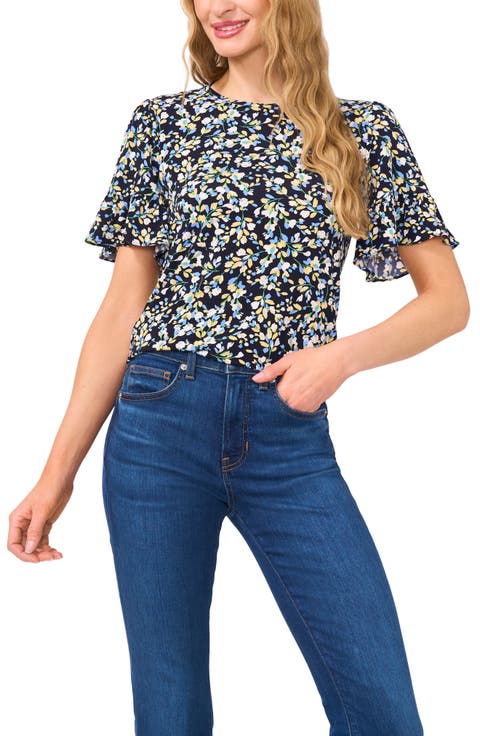 Floral Ruffle High-Low Knit Top