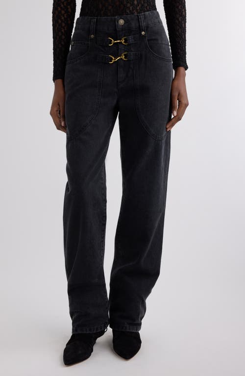 Isabel Marant Brinley Leash Clip Cotton & Hemp Straight Leg Jeans In Black