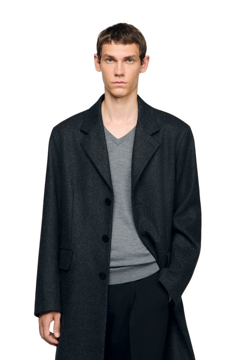 SANDRO Wool broadcloth coat, Alternate, color, 