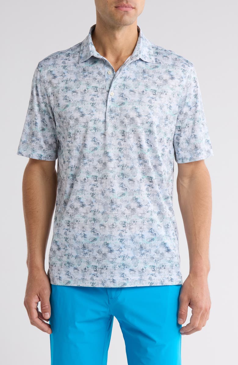 Greg Norman Cassava Leaf Print Performance Knit Polo, Main, color, White