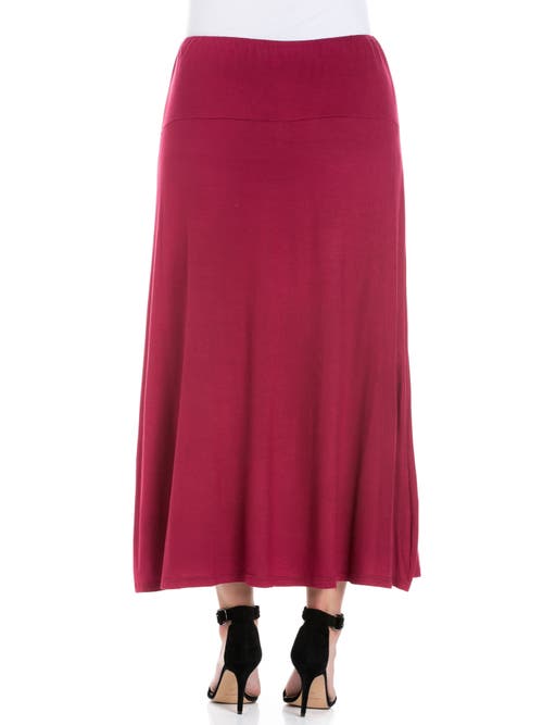 24seven Comfort Apparel Plus Size Comfortable Fit Elastic Waist Maxi Skirt In Burgundy