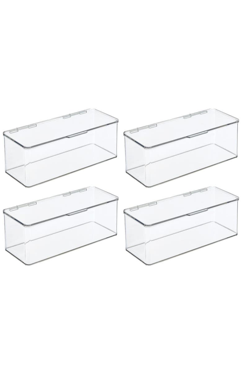 mDesign Plastic Bathroom Vanity Organizer Bin Box with Hinged Lid, 4 Pack, Clear, Alternate, color, Clear