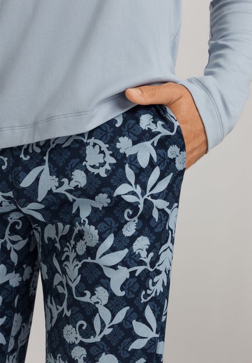 Hanro Night And Day Crew Neck Cotton Pajama Set In Night Blue Tiles