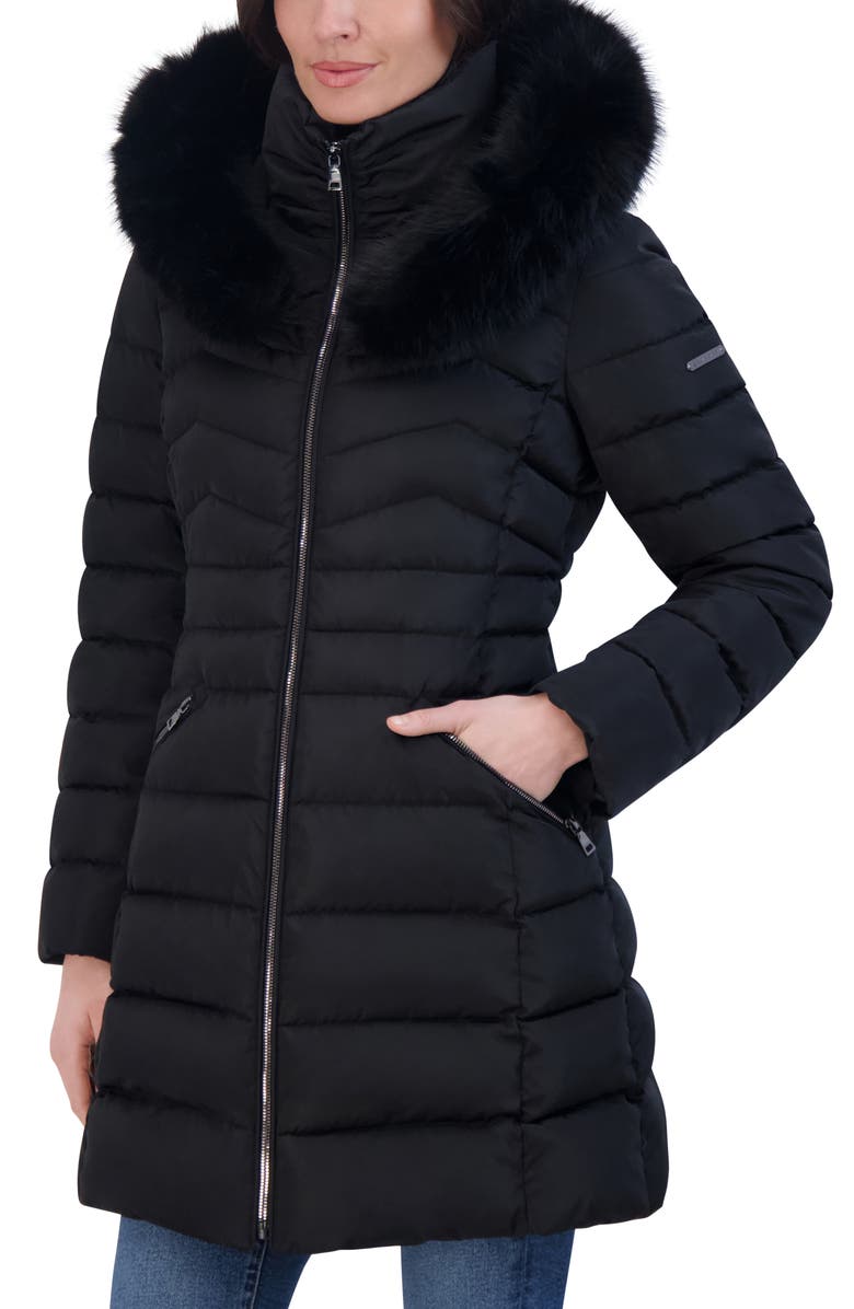 Laundry by Shelli Segal Faux Fur Trim Hooded Puffer Jacket, Main, color, 