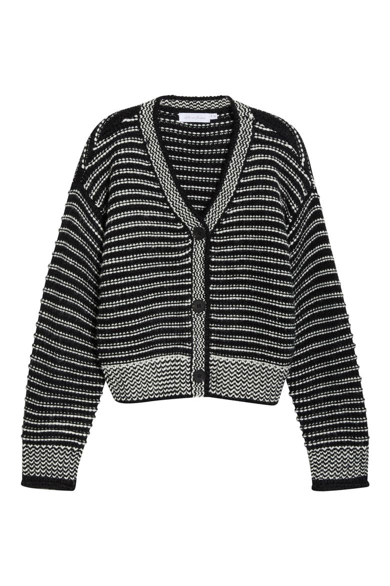Chunky Stripe V-Neck Cardigan, Alternate, color, BLACK WHITE