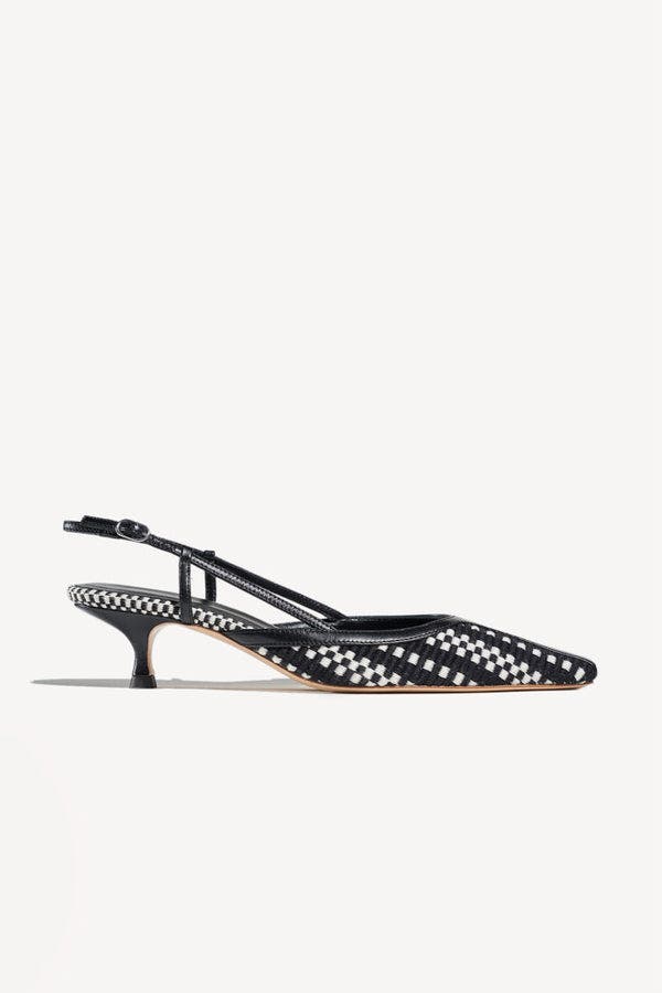 Malva Pointed Toe Kitten Slingback Pumps, Main, color, Ivory Black