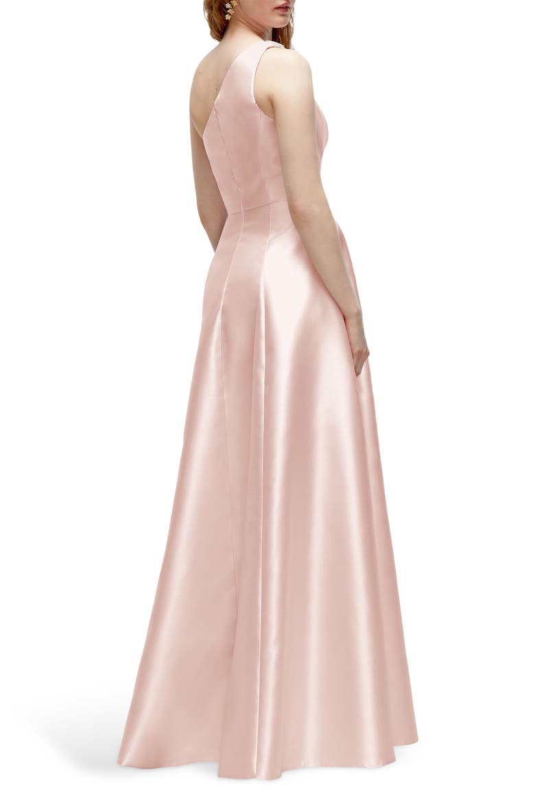 Floral Appliqué One-Shoulder Satin Gown, Alternate, color, BLUSH