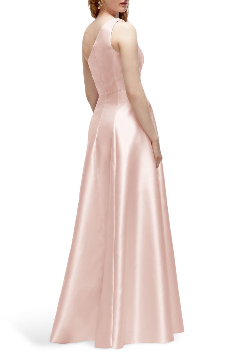 Alfred Sung Floral Appliqué One-Shoulder Satin Gown, Alternate, color, Blush