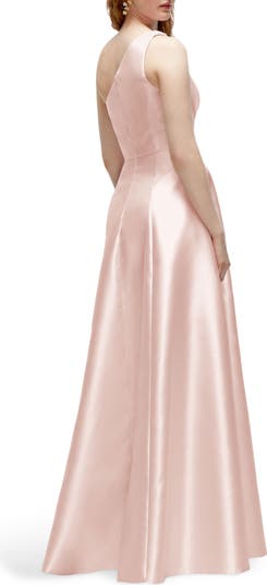 Floral Appliqué One-Shoulder Satin Gown