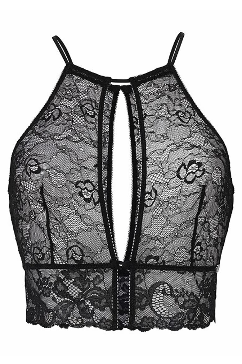 Women's Lace Keyhole Lingerie Top, Alternate, color, Black