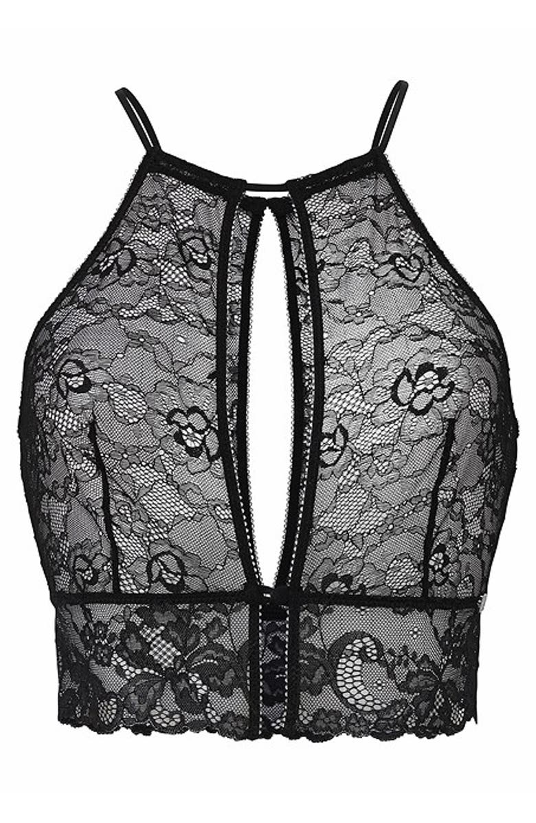 LASCANA Lace Keyhole Lingerie Top, Alternate, color, Black