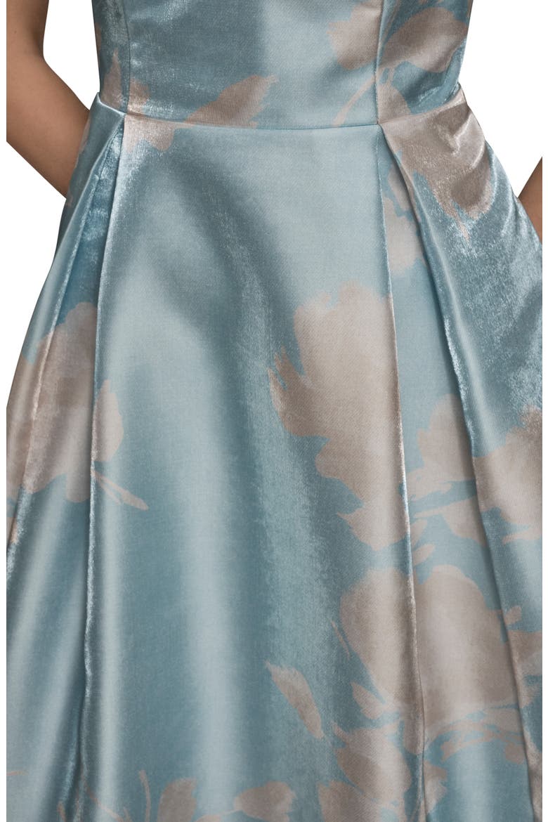 Floral Print Strapless Satin Gown, Alternate, color, SEA MIST MULTI