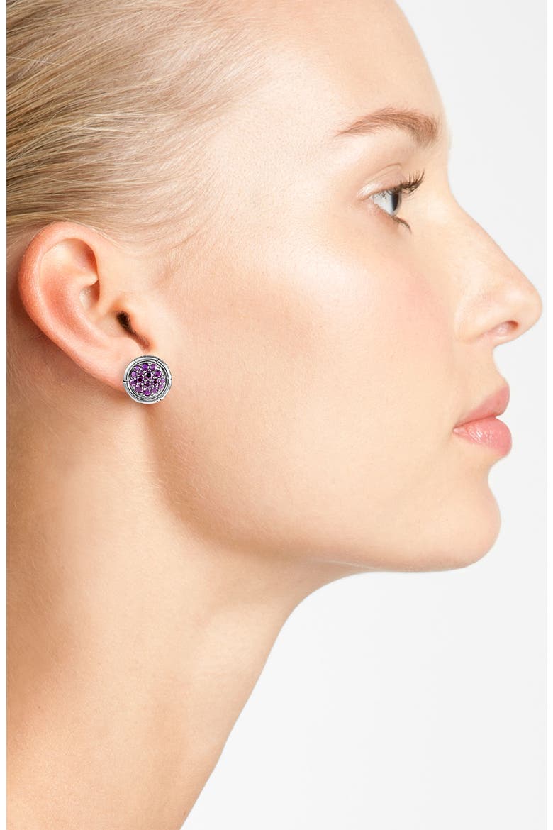 Sterling Silver Pave White Topaz Bamboo-Textured Circle Stud Earrings, Alternate, color, WHITE