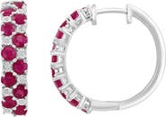 EFFY Sterling Silver Ruby & Diamond Hoop Earrings