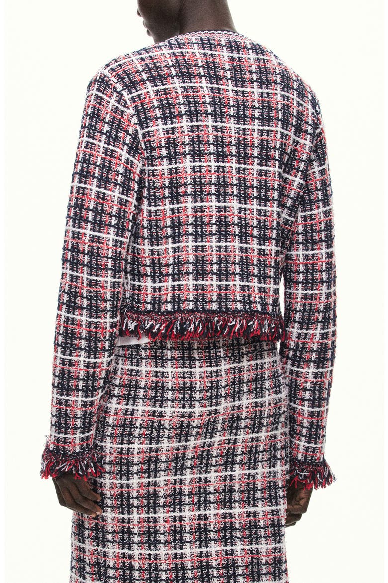 Menton Plaid Crewneck Jacket, Alternate, color, NAVY