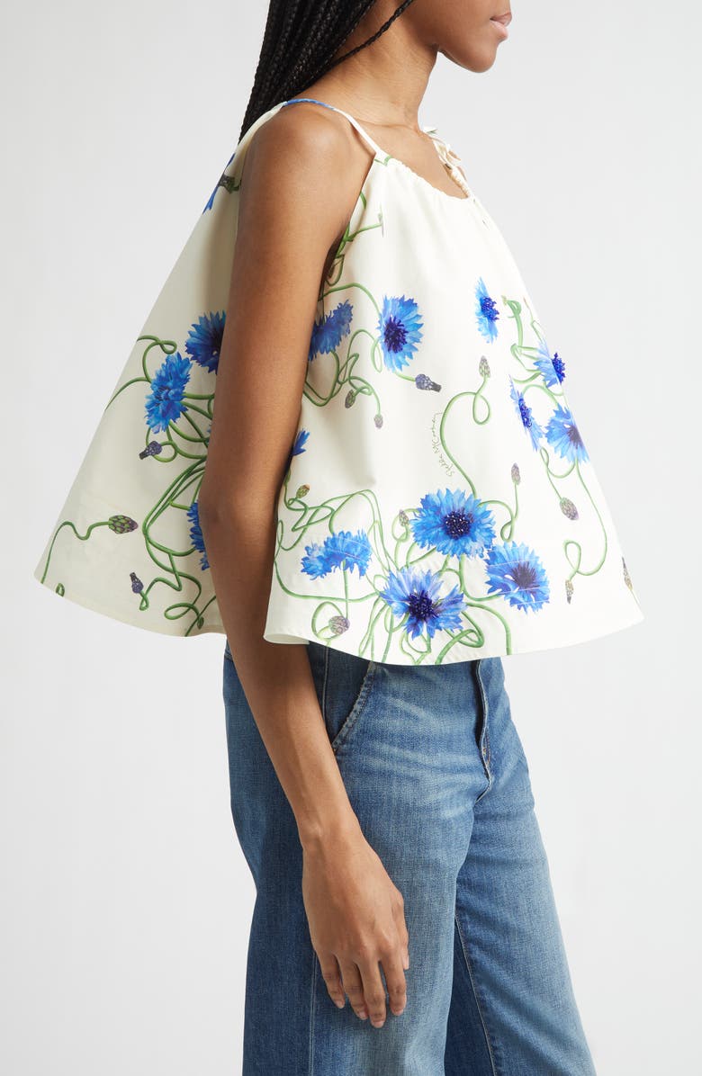 Stella McCartney Embellished Floral Print A-Line Halter Top, Alternate, color, Cornflower