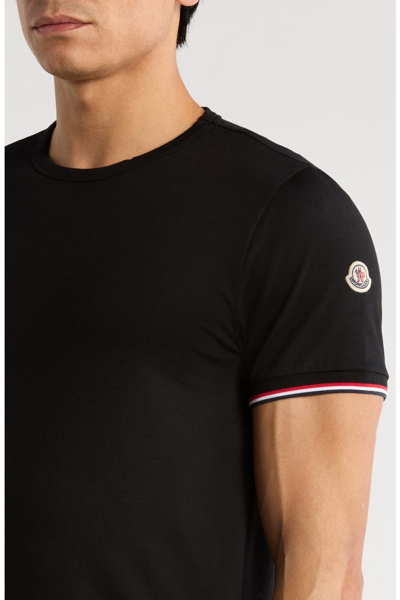 Tipped Cotton Stretch Jersey T-Shirt, Alternate, color, BLACK