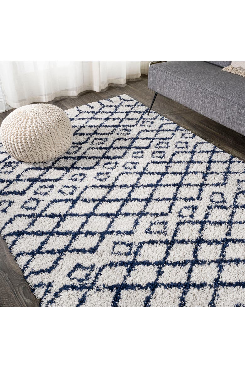 Algaida Moroccan Diamond Shag Area Rug, Alternate, color, Beige/Navy