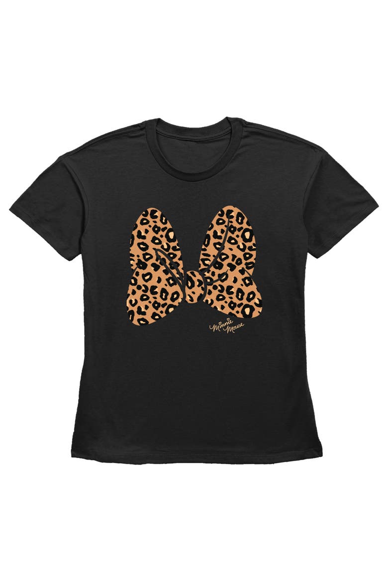 Women's Mickey & Friends Cheetah Print Minnie Mouse Bow  Graphic T-Shirt, Main, color, Black
