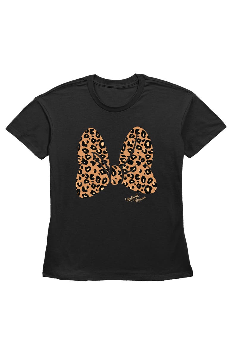 Mickey & Friends Women's Mickey & Friends Cheetah Print Minnie Mouse Bow Graphic T-Shirt, Main, color, Black