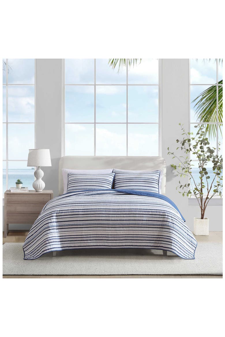 Pembrook Stripe Reversible Cotton Quilt Set, Alternate, color, DARK BLUE