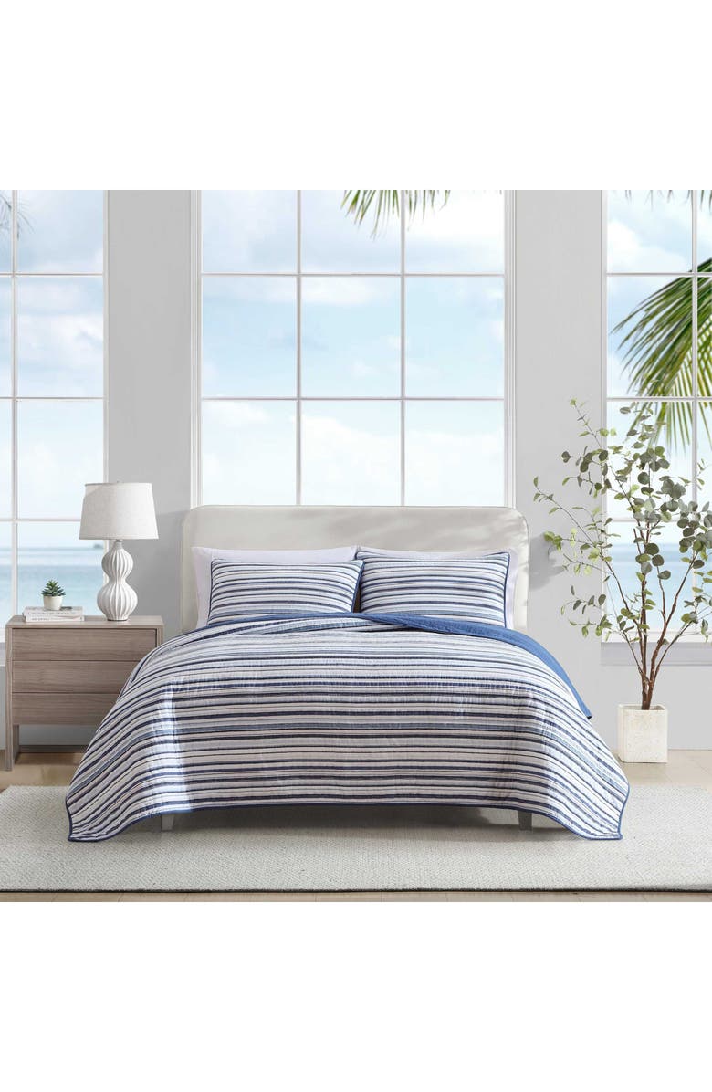 Nautica Pembrook Stripe Reversible Cotton Quilt Set, Alternate, color, Dark Blue