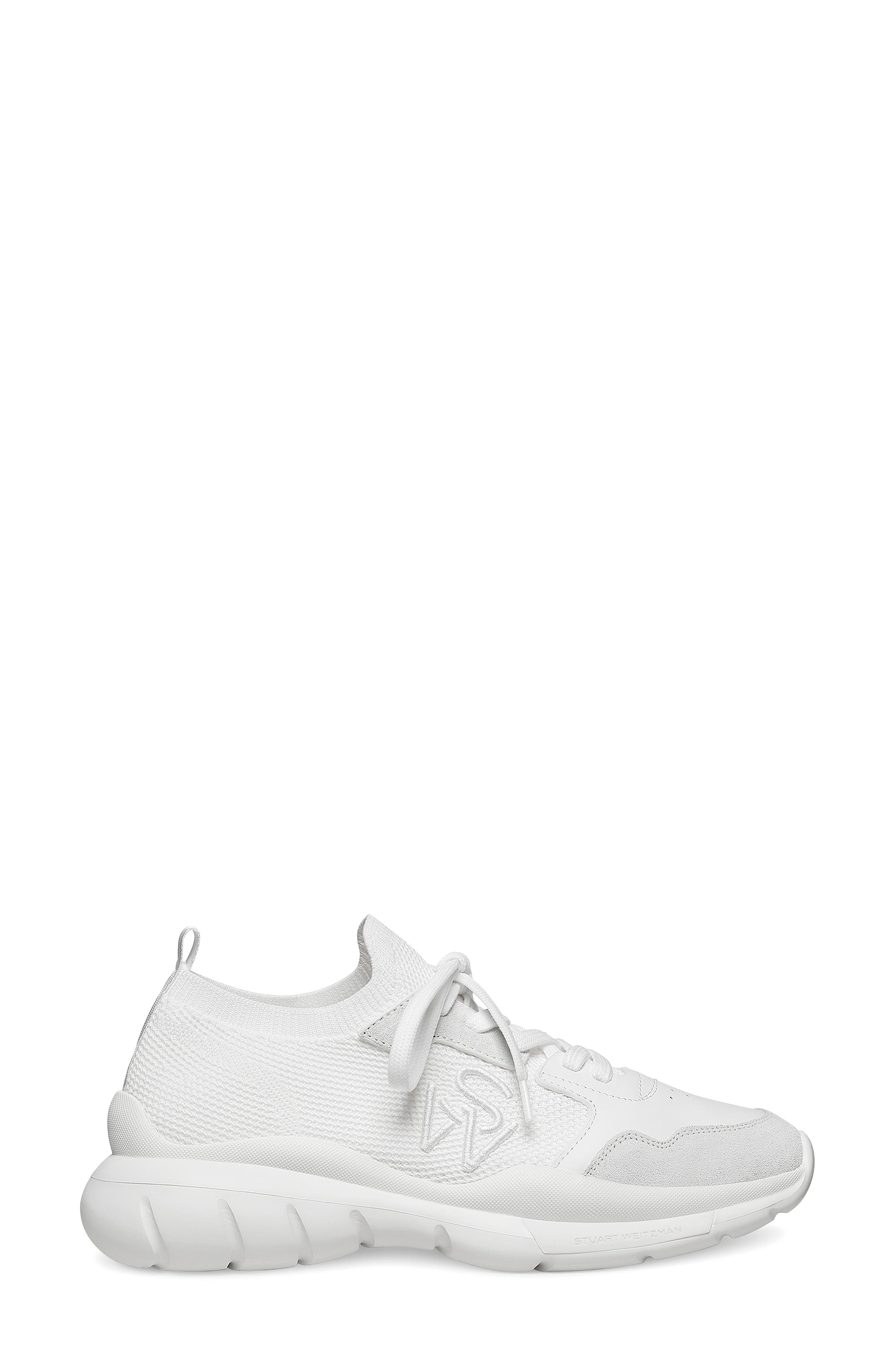 Stuart Weitzman 5050 Knit Sneaker, Alternate, color, White Leather