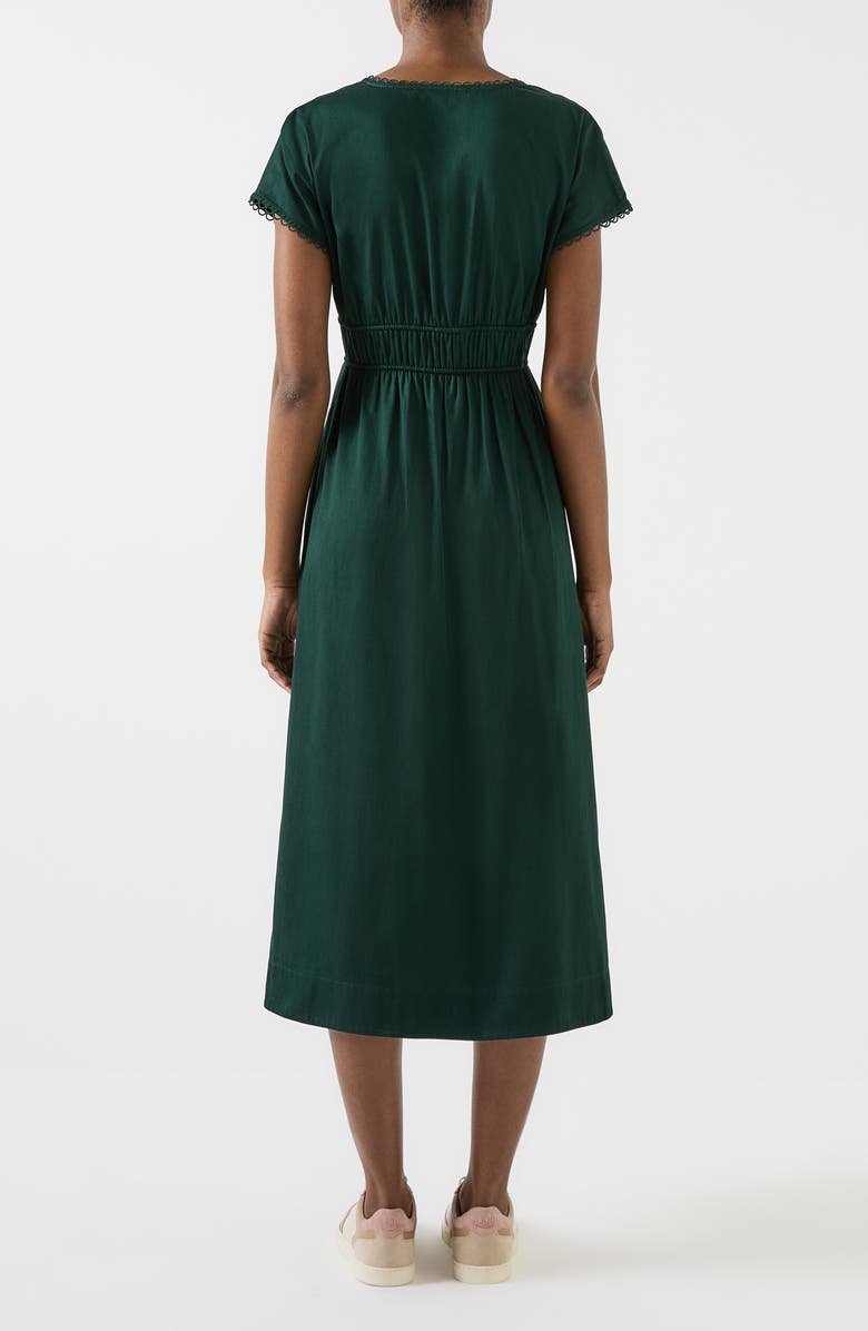 LK Bennett Emi Scallop Trim Cotton Dress, Alternate, color, Dark Green